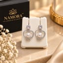 Namora Silver-Plated Sparkling Heart and Pearl Drop Earrings — view 1