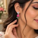 Namora Silver-Plated Pink Tulip Enamel Drop Earrings — view 2