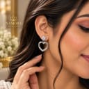 Silver-Plated Cubic Zirconia Heart Drop Earrings — view 2