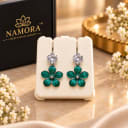 Namora Silver Plated Green Enamel Flower Drop Earrings — view 1