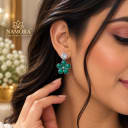 Namora Silver Plated Green Enamel Flower Drop Earrings — view 2