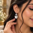Namora Silver Plated White Heart Stone Dangle Earrings — view 2