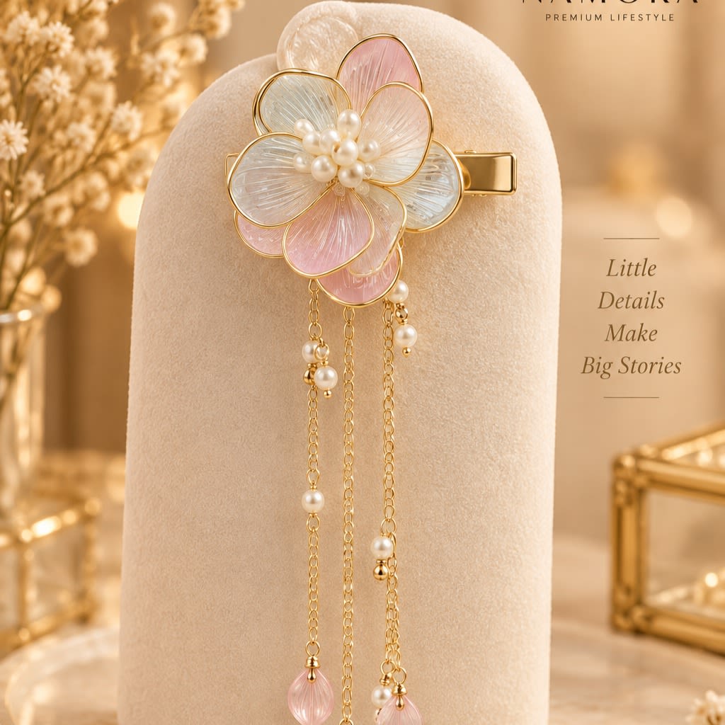 Pastel Floral Pearl Dangle Hair Clip