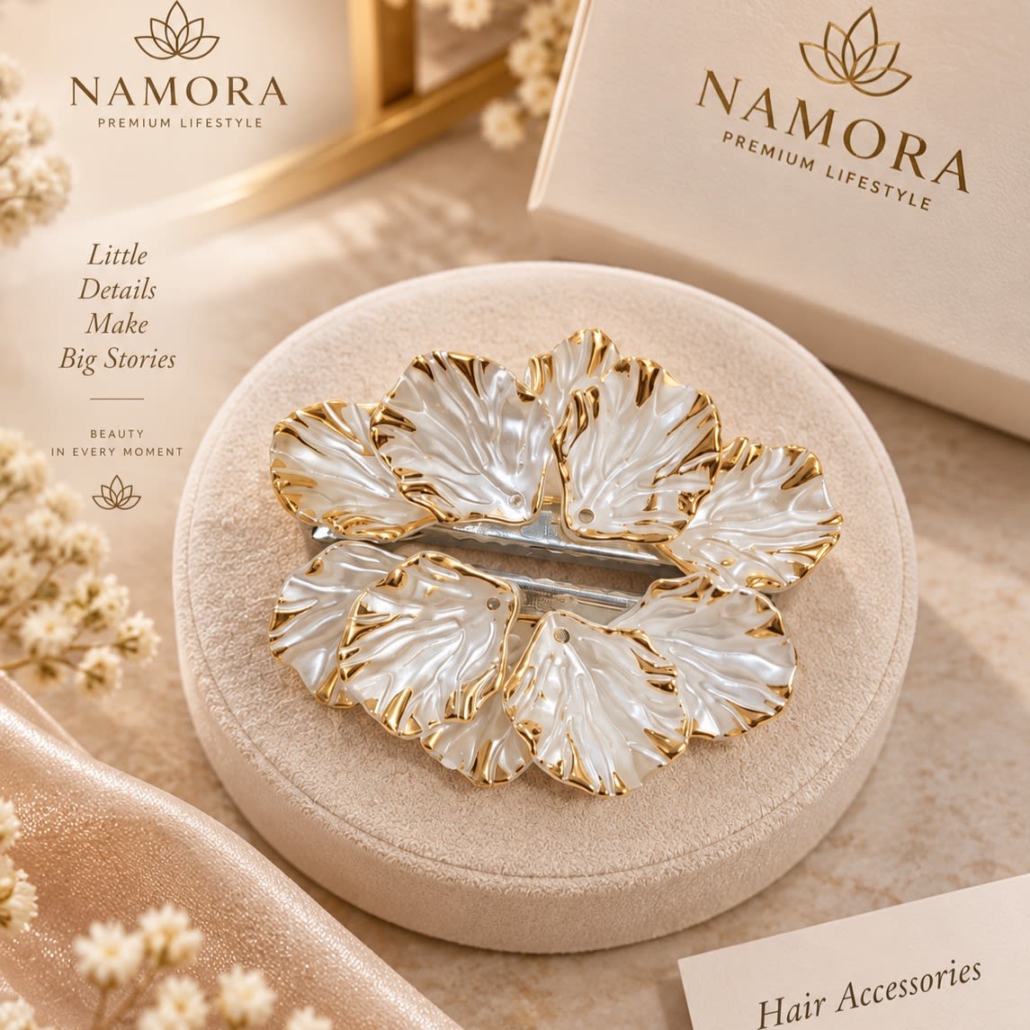 Namora Elegant Gold-Plated White Petal Hair Clip