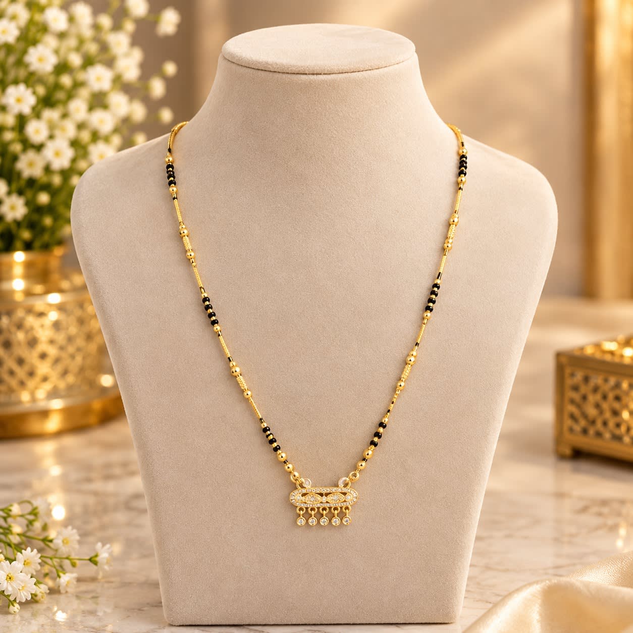 Exquisite Gold Plated Mangalsutra with Sparkling American Diamonds