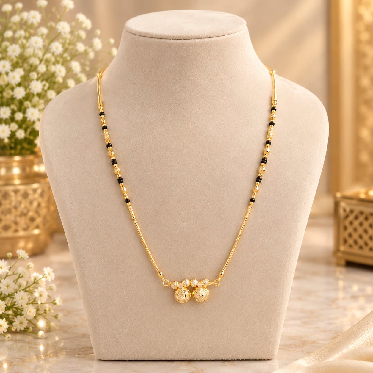 Traditional Gold Plated Mangalsutra with Black Beads