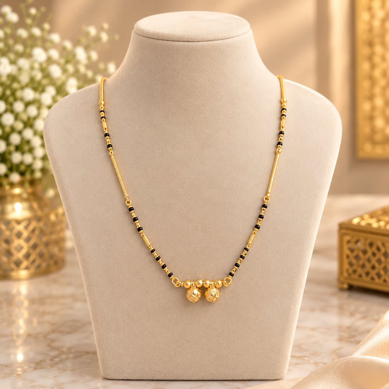 Elegant Traditional Gold Plated Mangalsutra with Black Beads