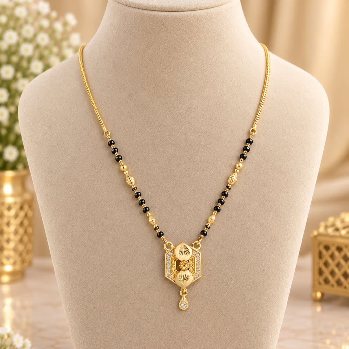 Exquisite Gold Plated Mangalsutra with Black Beads