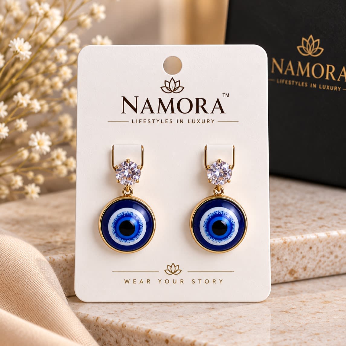 Namora Gold-Plated Evil Eye Drop Earrings with Crystals