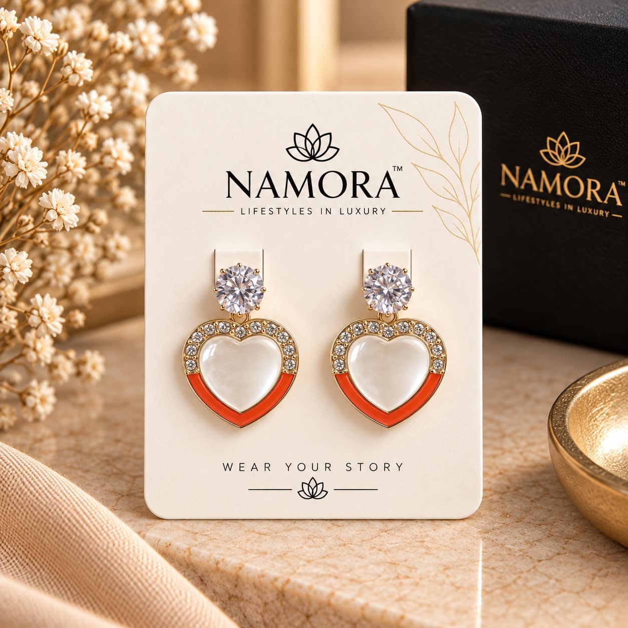 Namora Gold-Plated Heart Stone Drop Earrings