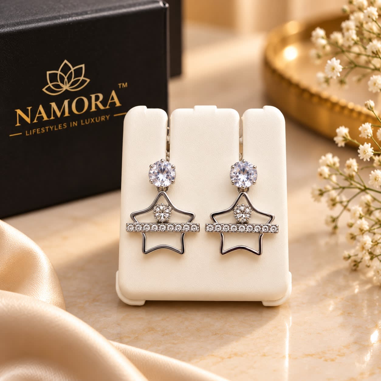 Namora Lifestyles Silver Starry Sparkle Drop Earrings