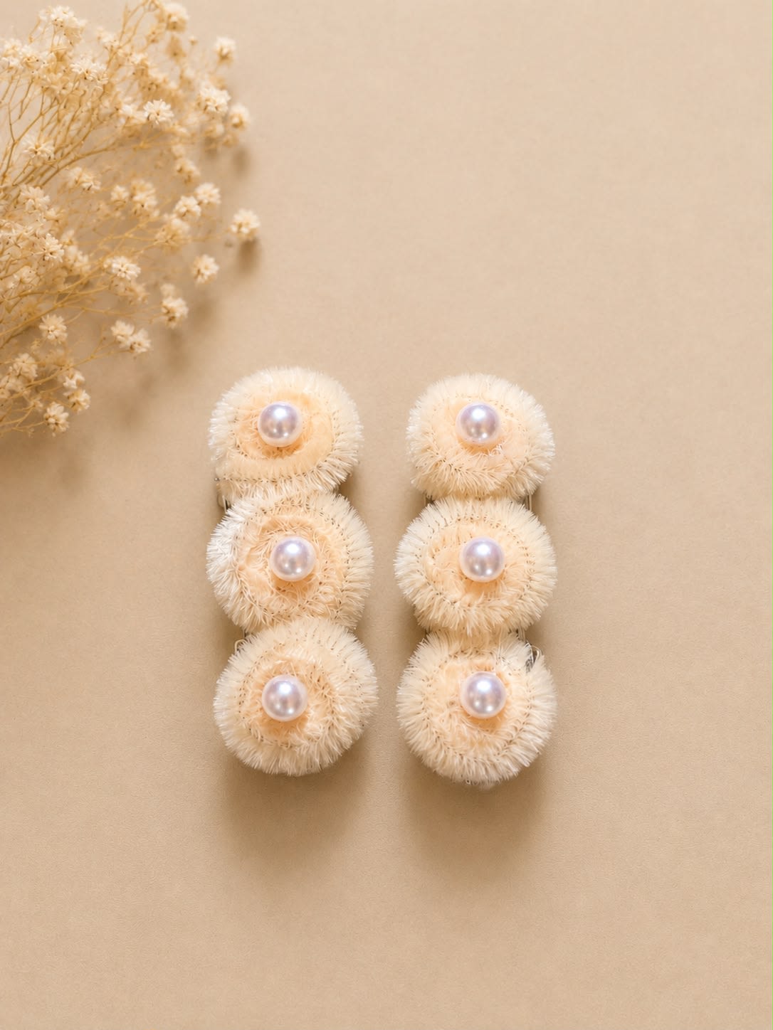 Elegant Beaded and Textured Floral Hair Clips Set of Two