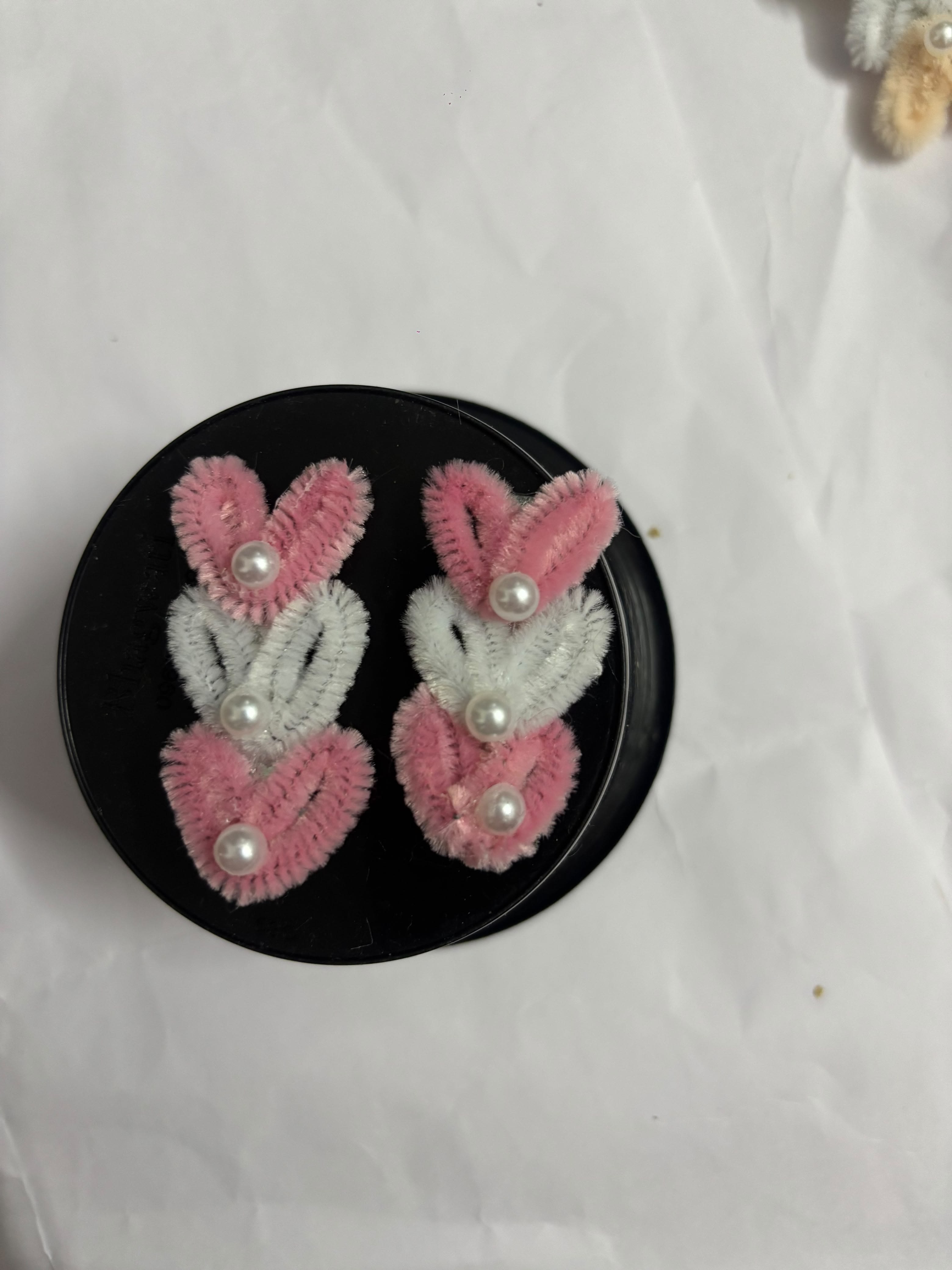 Cute Pink and White Fuzzy Heart Hair Clips Set