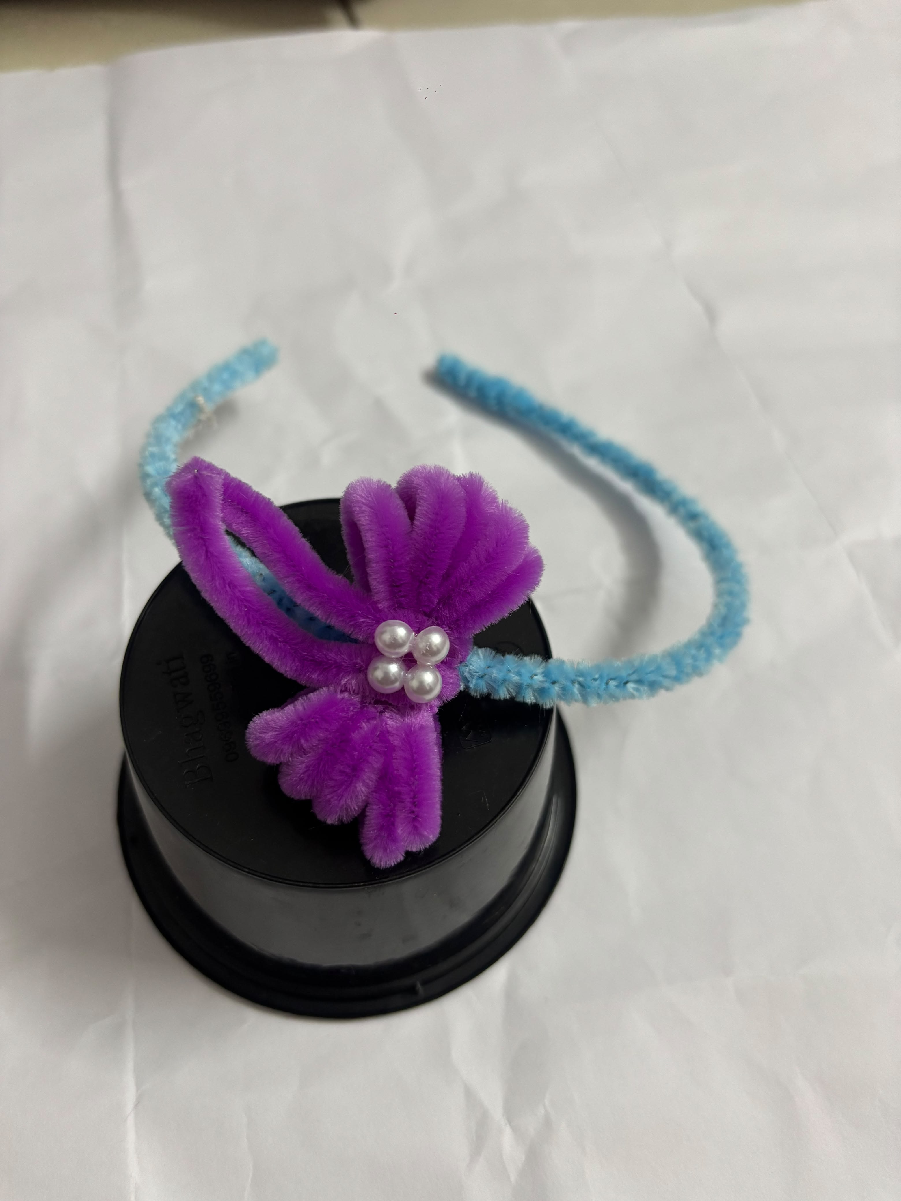 Blue and Purple Velvet Bow Hair Band with Pearl Accents