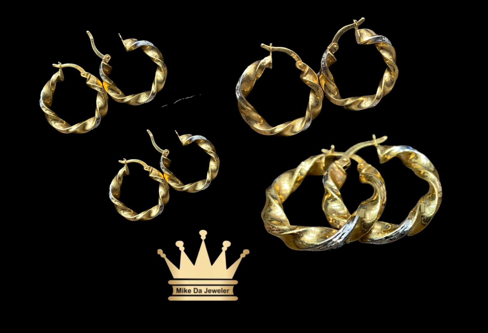 18k Gold Hoop Earrings with White Gold Mix
