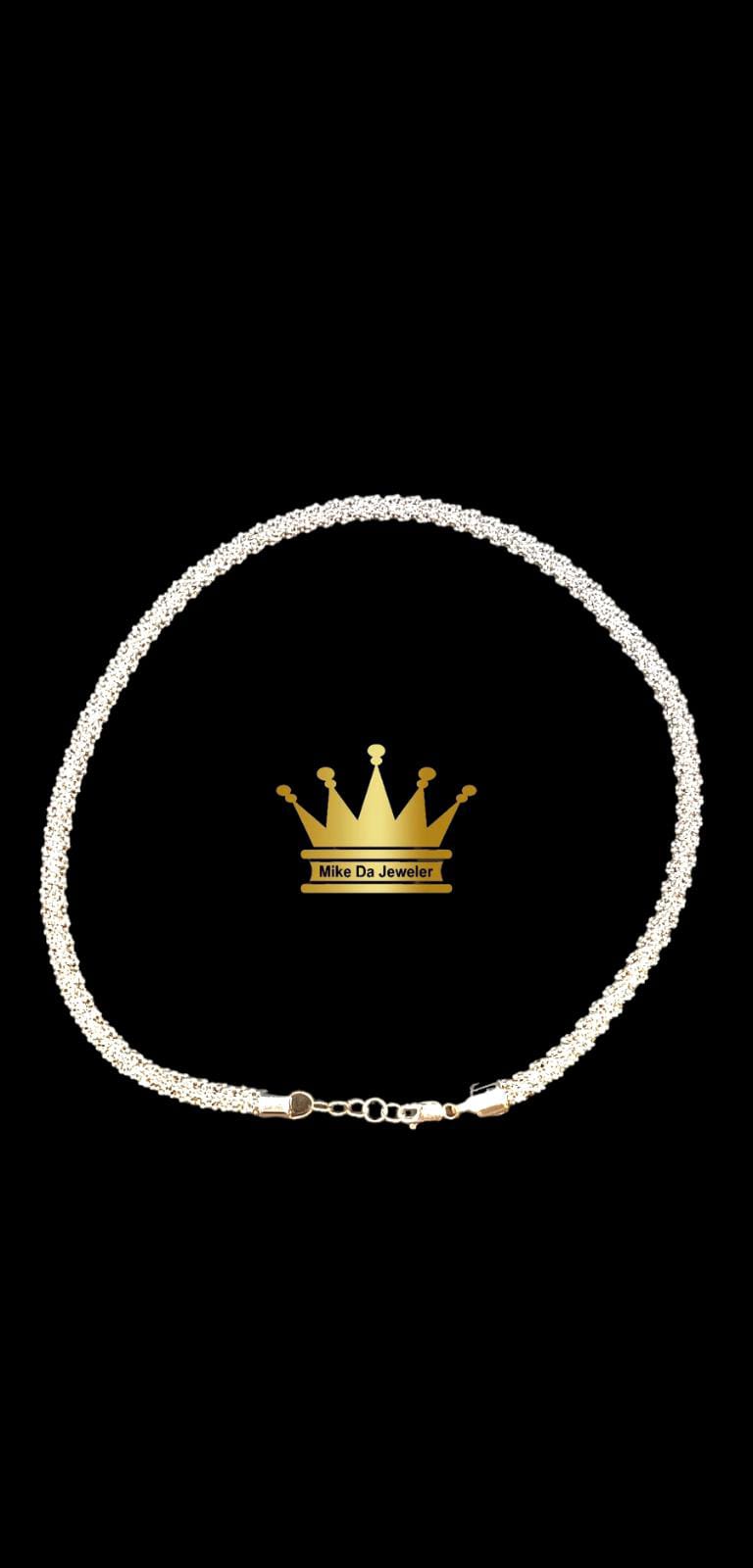 18k Solid White Gold Handmade Popcorn Chain