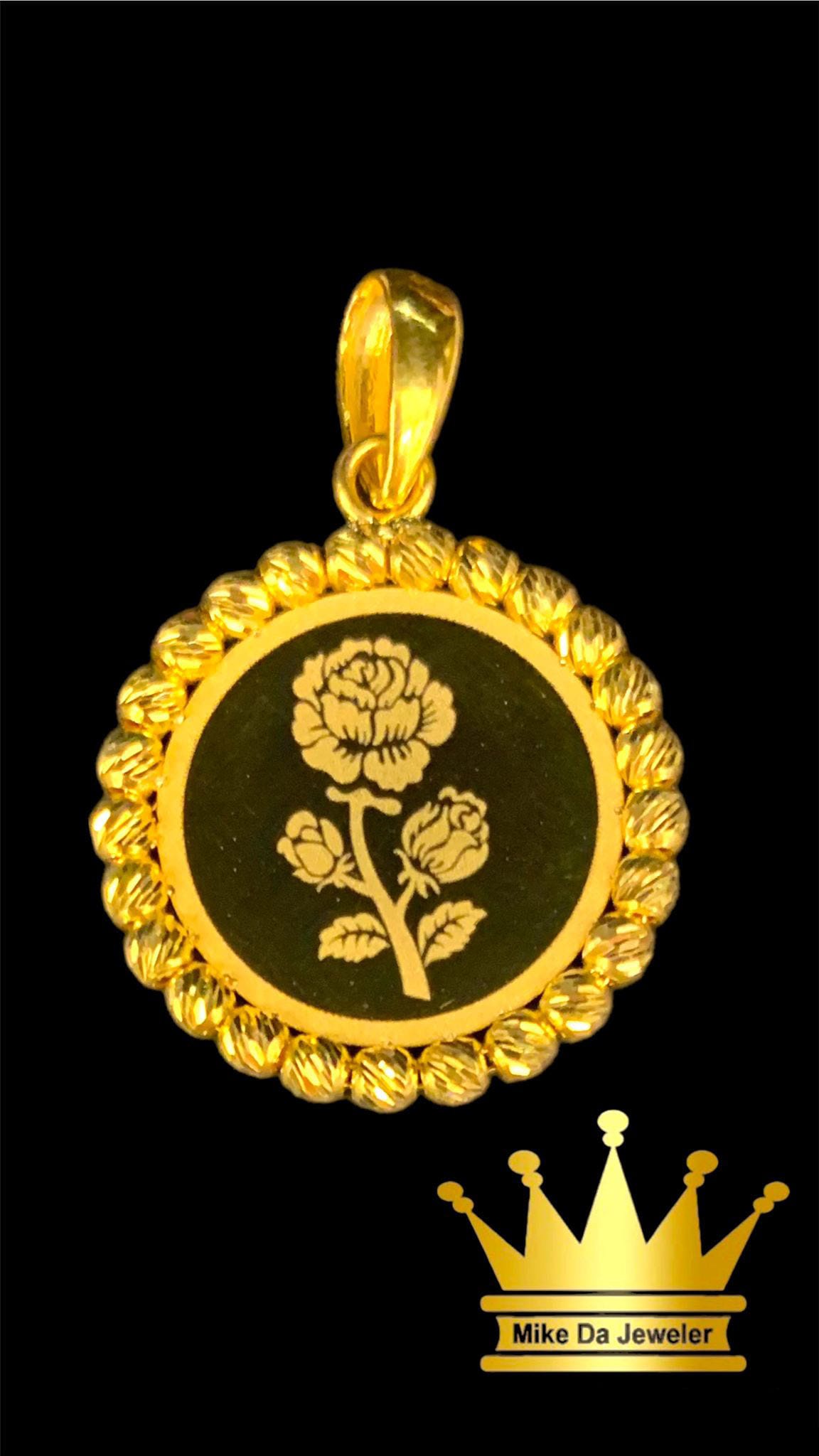 21k Gold Coin Charm with Rose Print