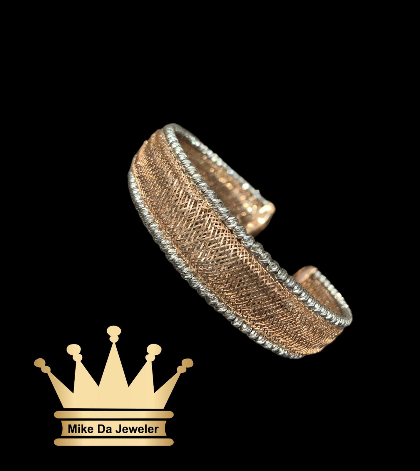 925 Sterling Silver Band with Rose and White Gold Borders