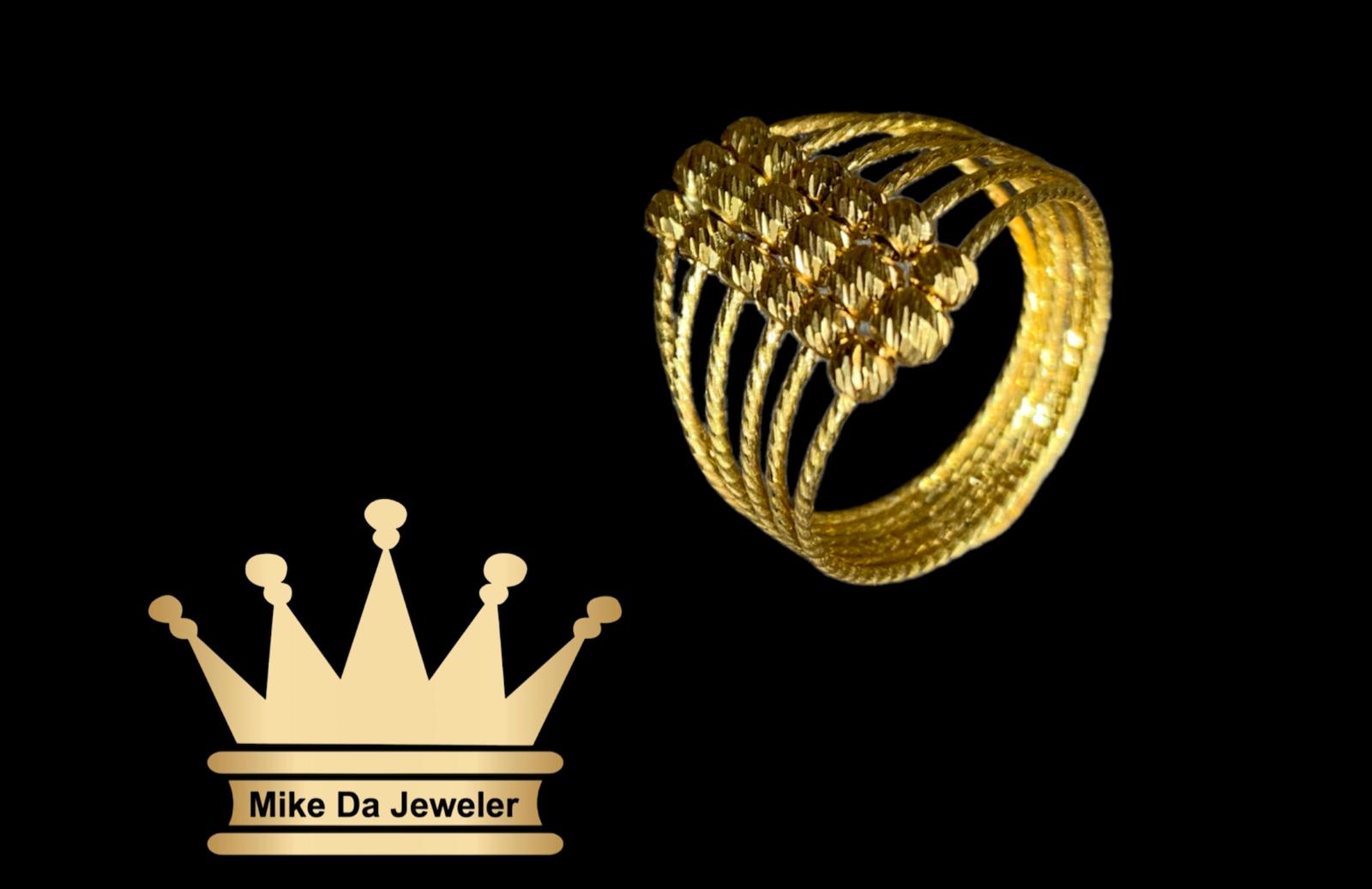 21K Handmade Women's Ring with Diamond Cut Beads