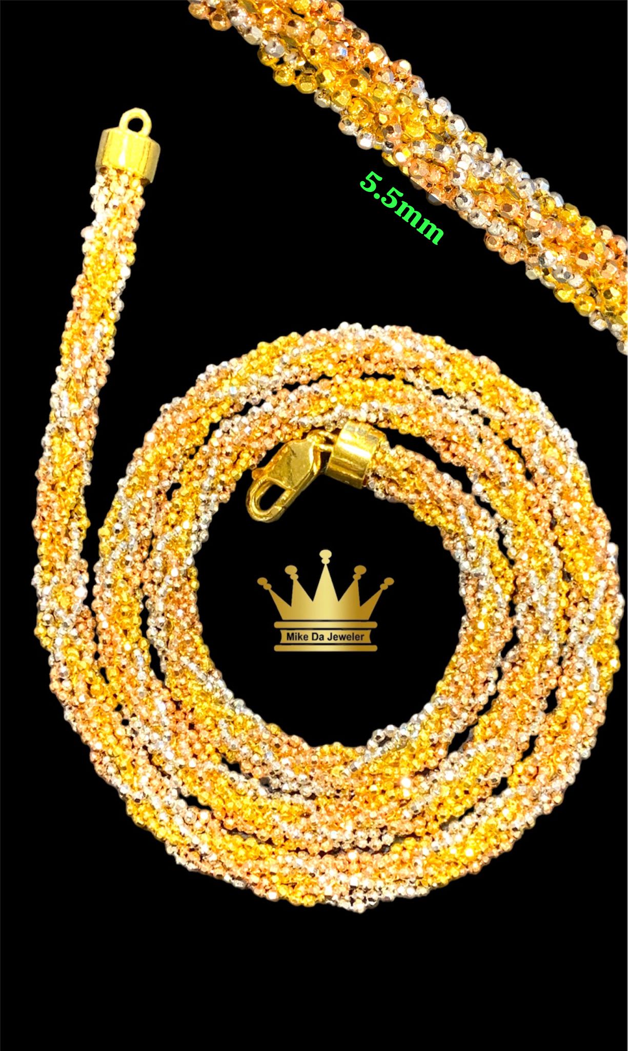 22K Gold Tri-Color Popcorn Chain