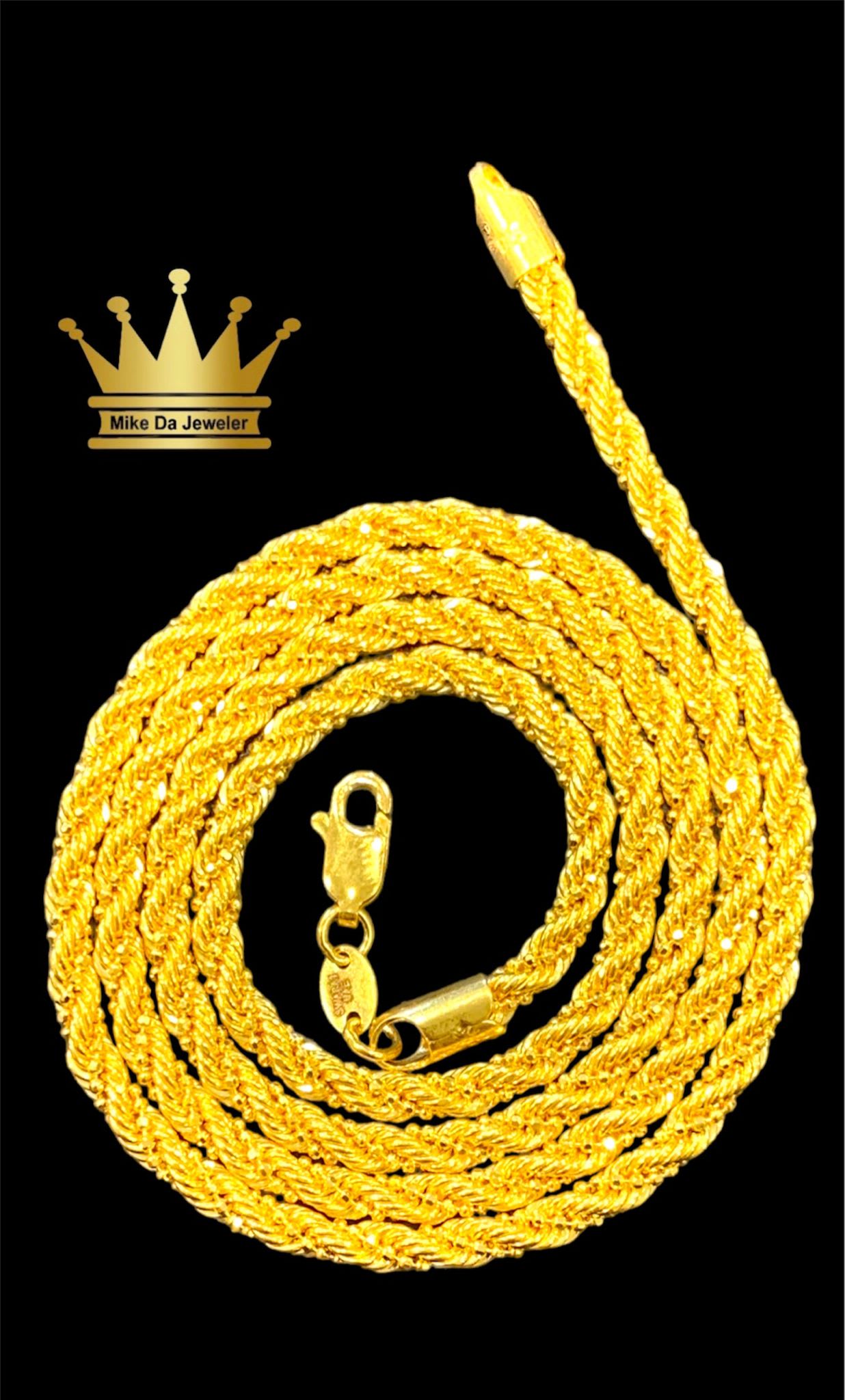 22k Solid Yellow Gold Braided Rope Chain 22 Inch