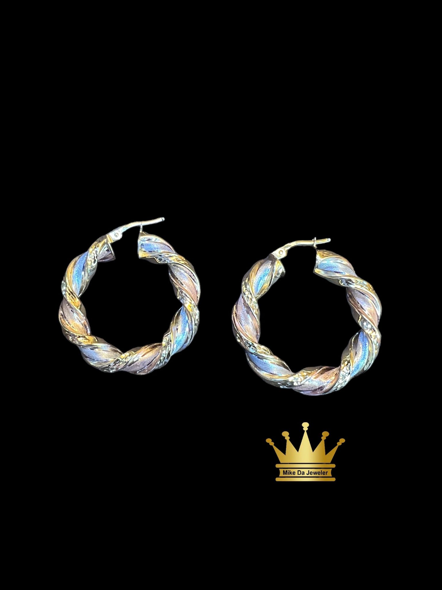 18K Tri-Color Gold Hoop Earrings