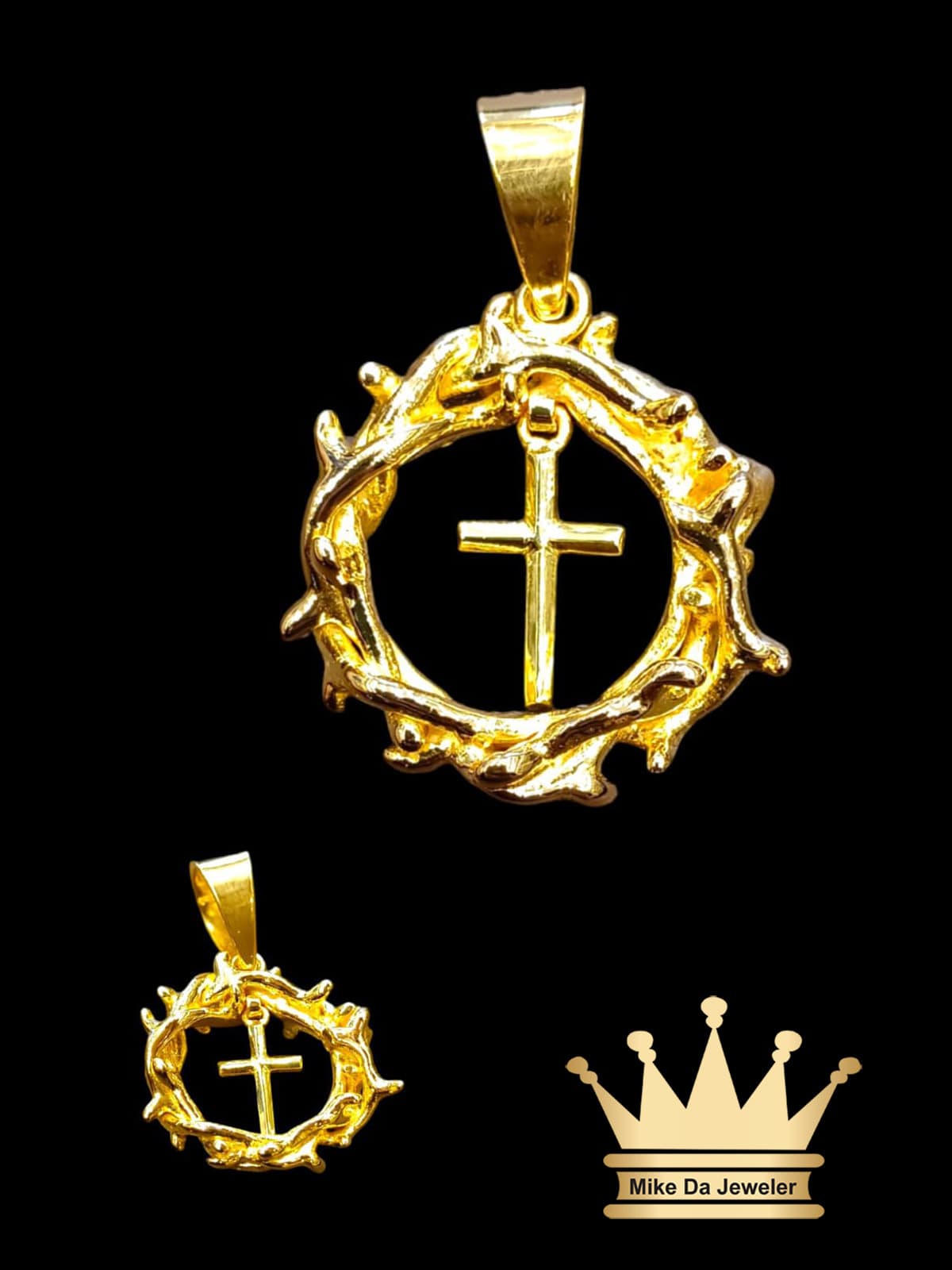 18K Handmade Thorns with Cross Pendant