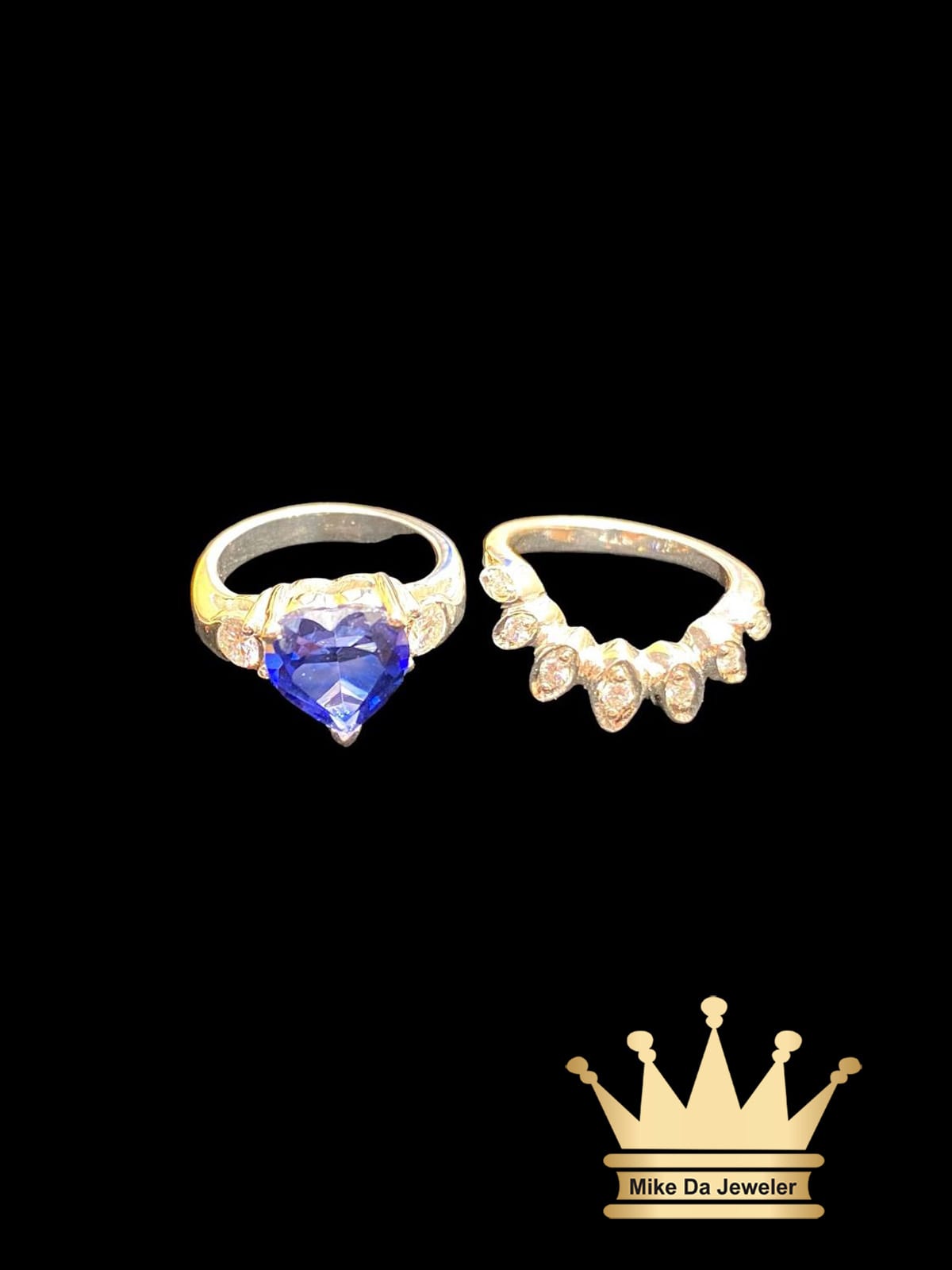 Custom Made Silver Ring with Moissanite & Blue Sapphire