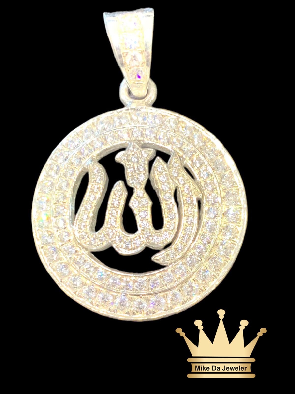18K Handmade White Gold Allah Charm