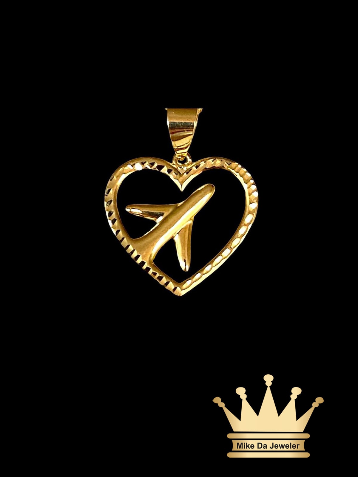 18K Gold Airplane with Heart Charm