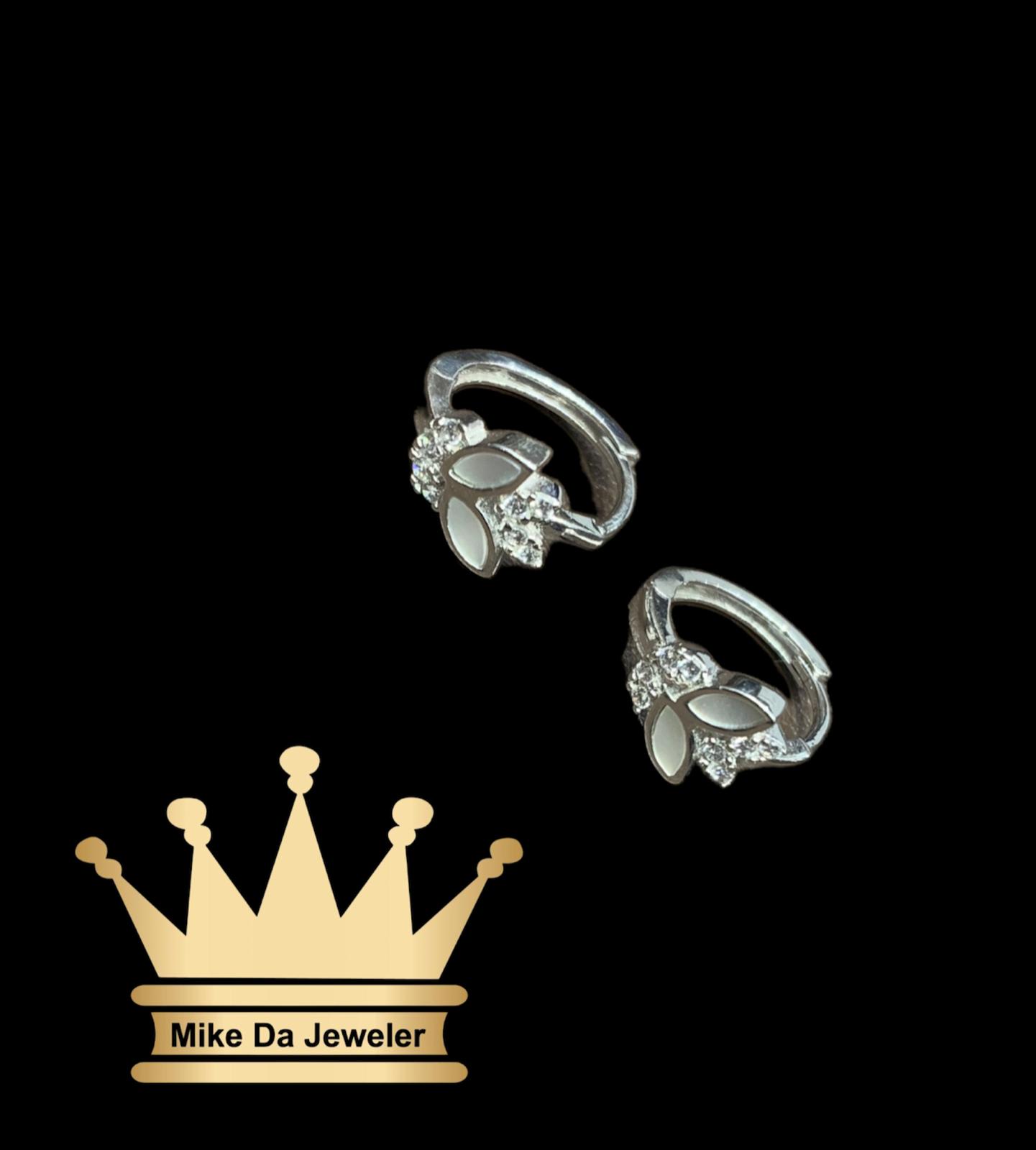 925 Sterling Silver Handmade Hoop Earrings with Cubic Zirconia and Opal