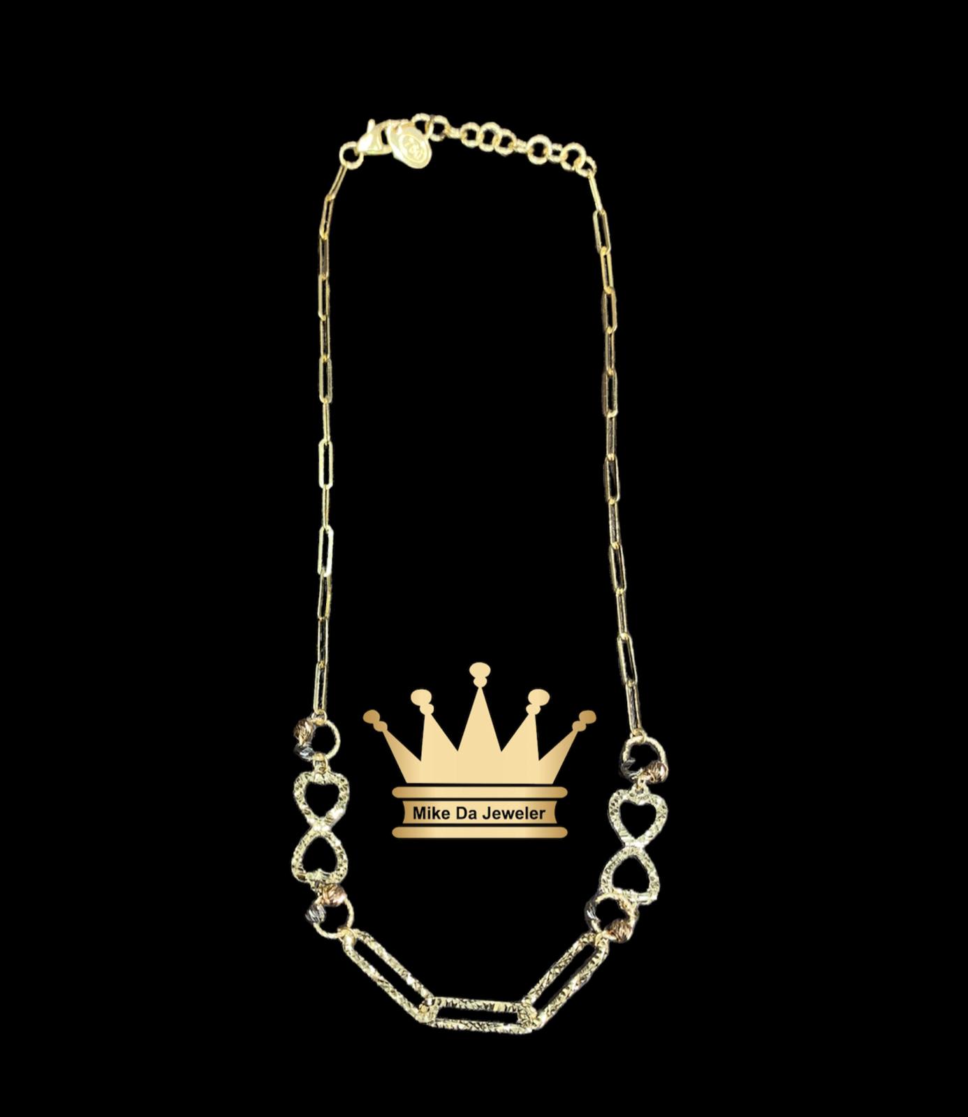 18k Handmade Paper Clip Link with Beads Anklet