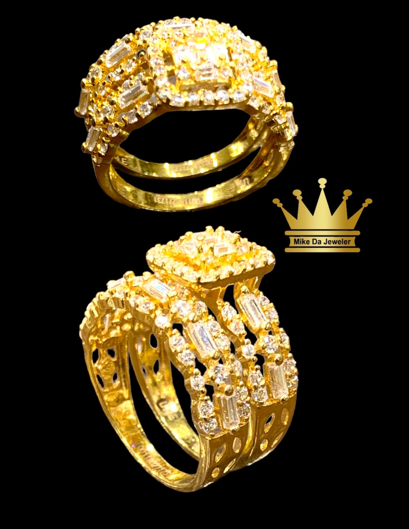 21k Yellow Gold Wedding Twin’s Ring with Cubic Zirconia