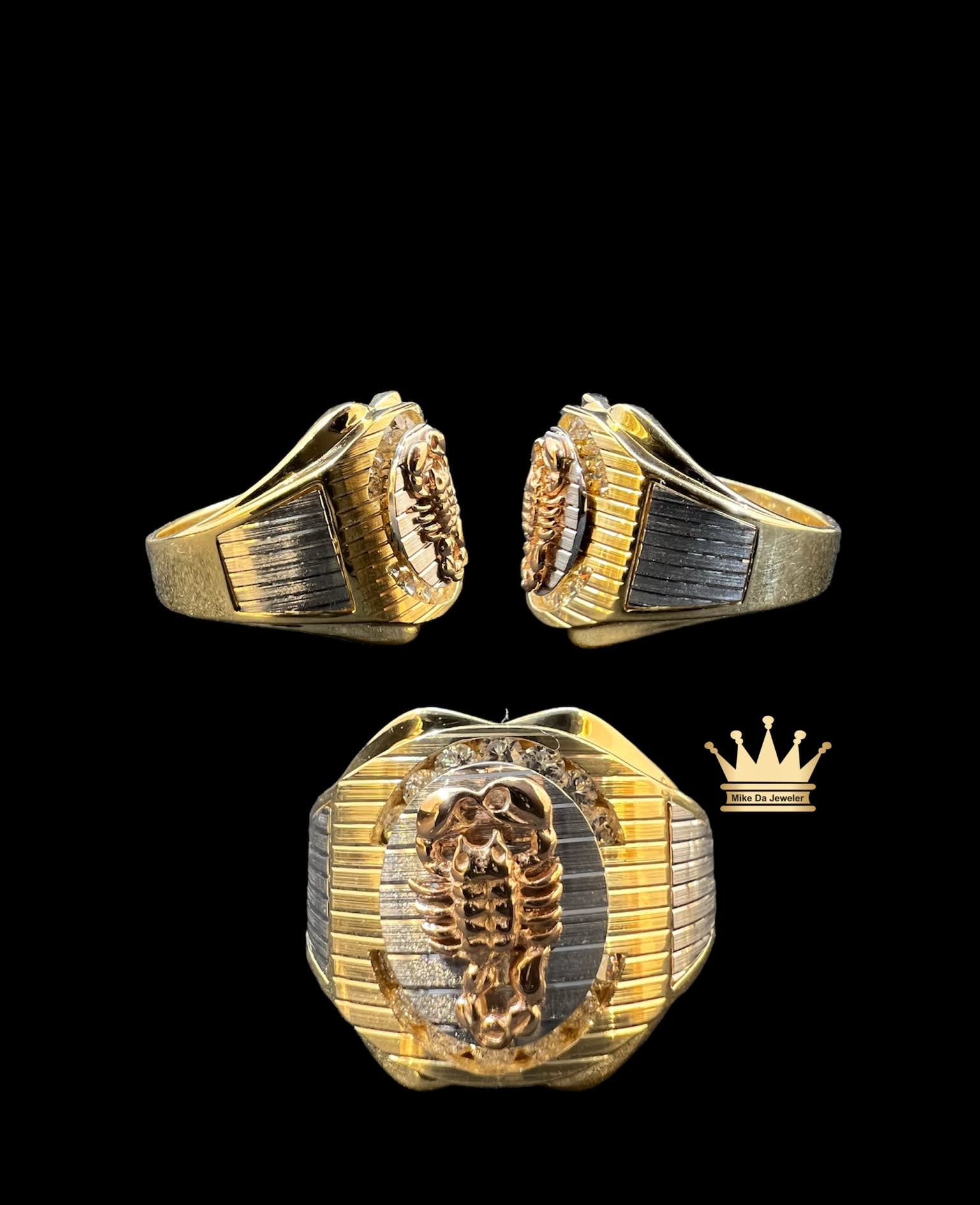 White rose and yellow gold scorpion men’s ring 18k grams 12.42