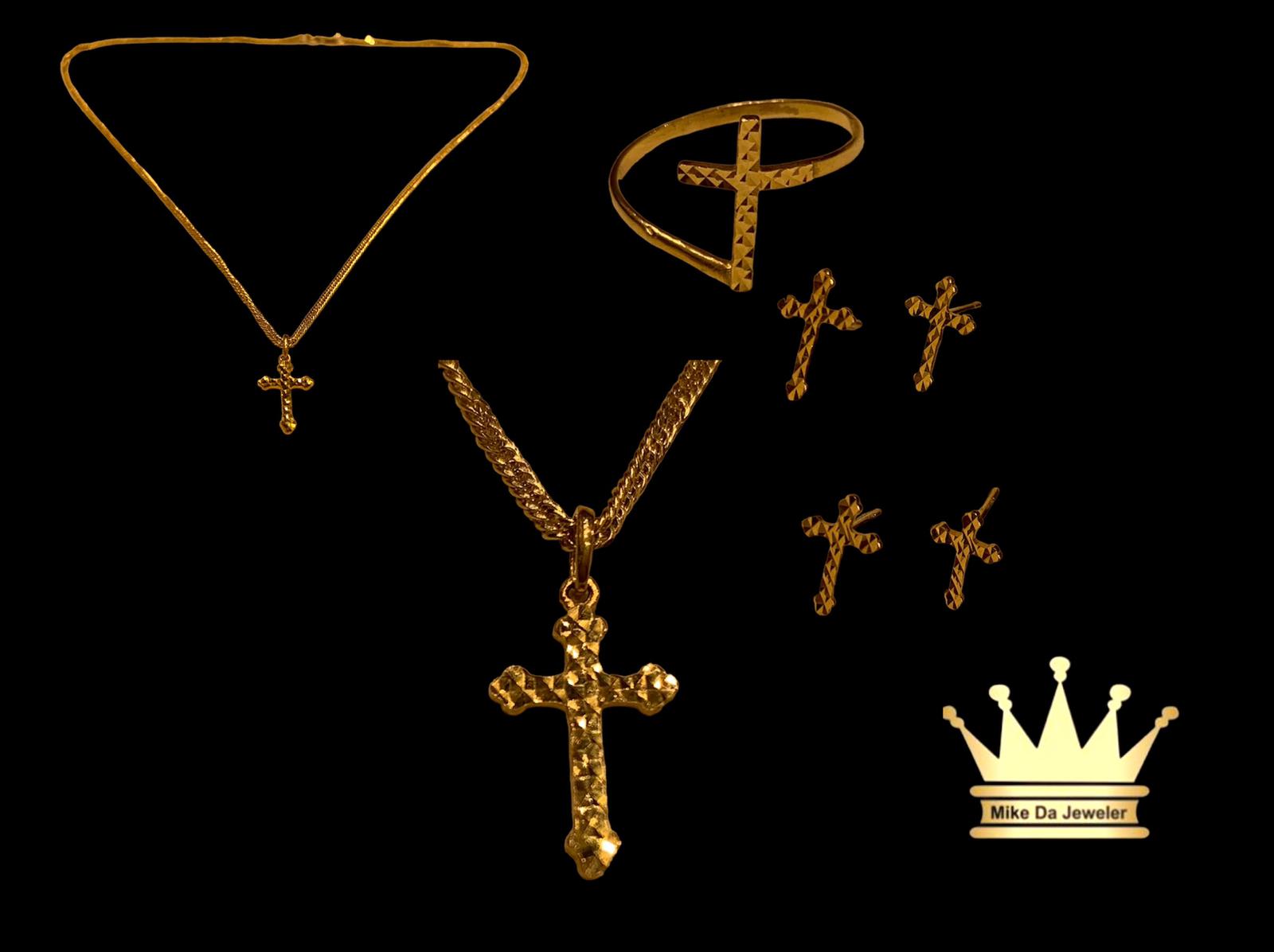 18karat gold cross female necklace set(ring charm earring pair & chain ) weight 4.560