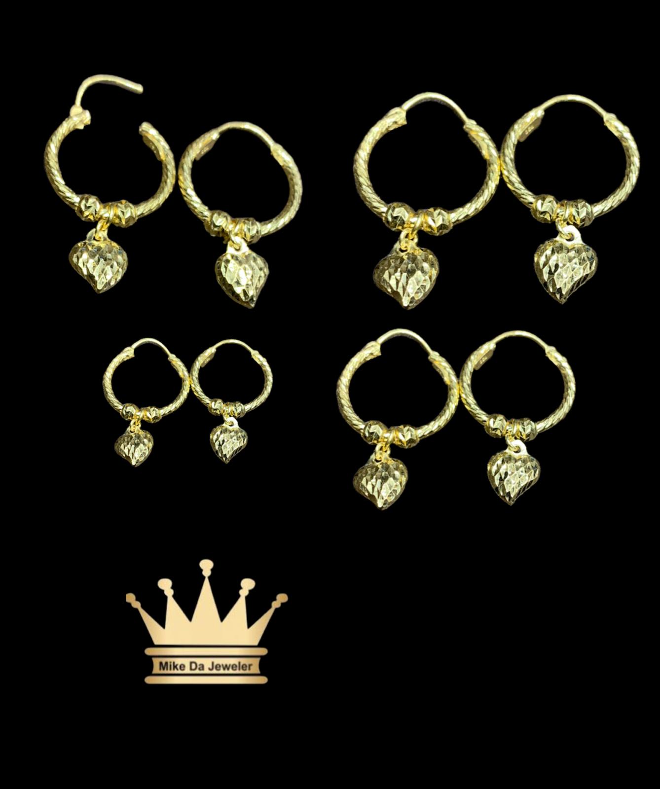18k Hoop Earrings with Dangling Heart