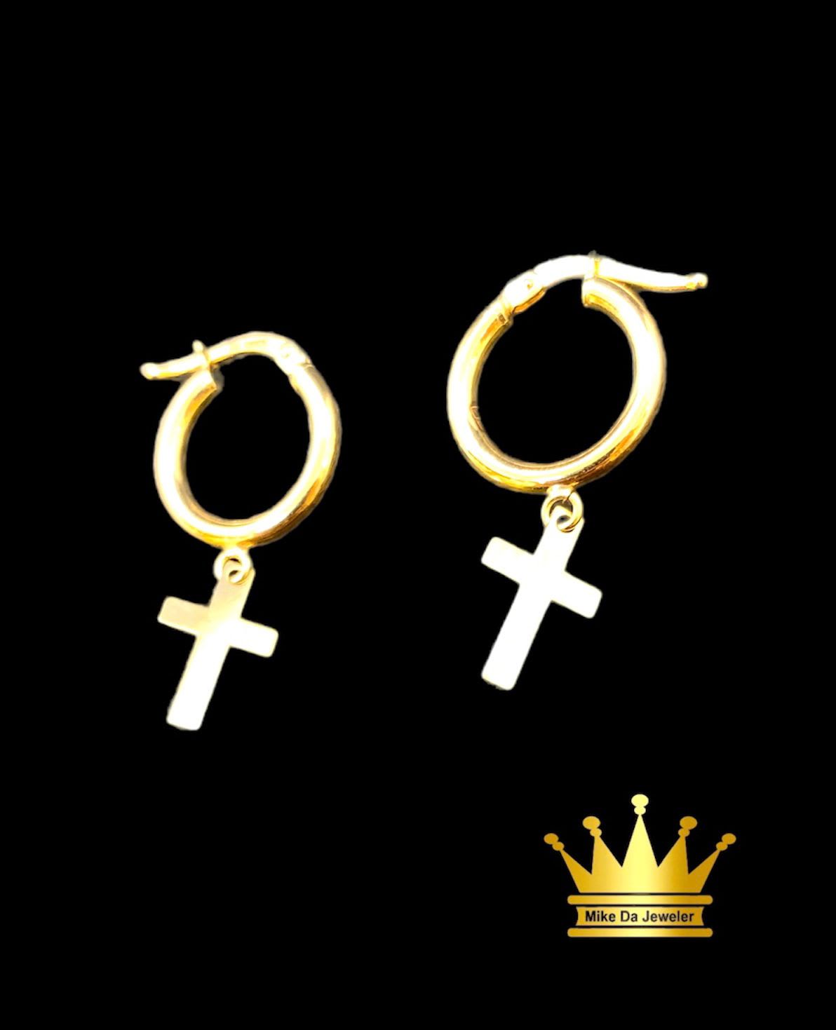 18K Gold Cross Hoop Earring Pair
