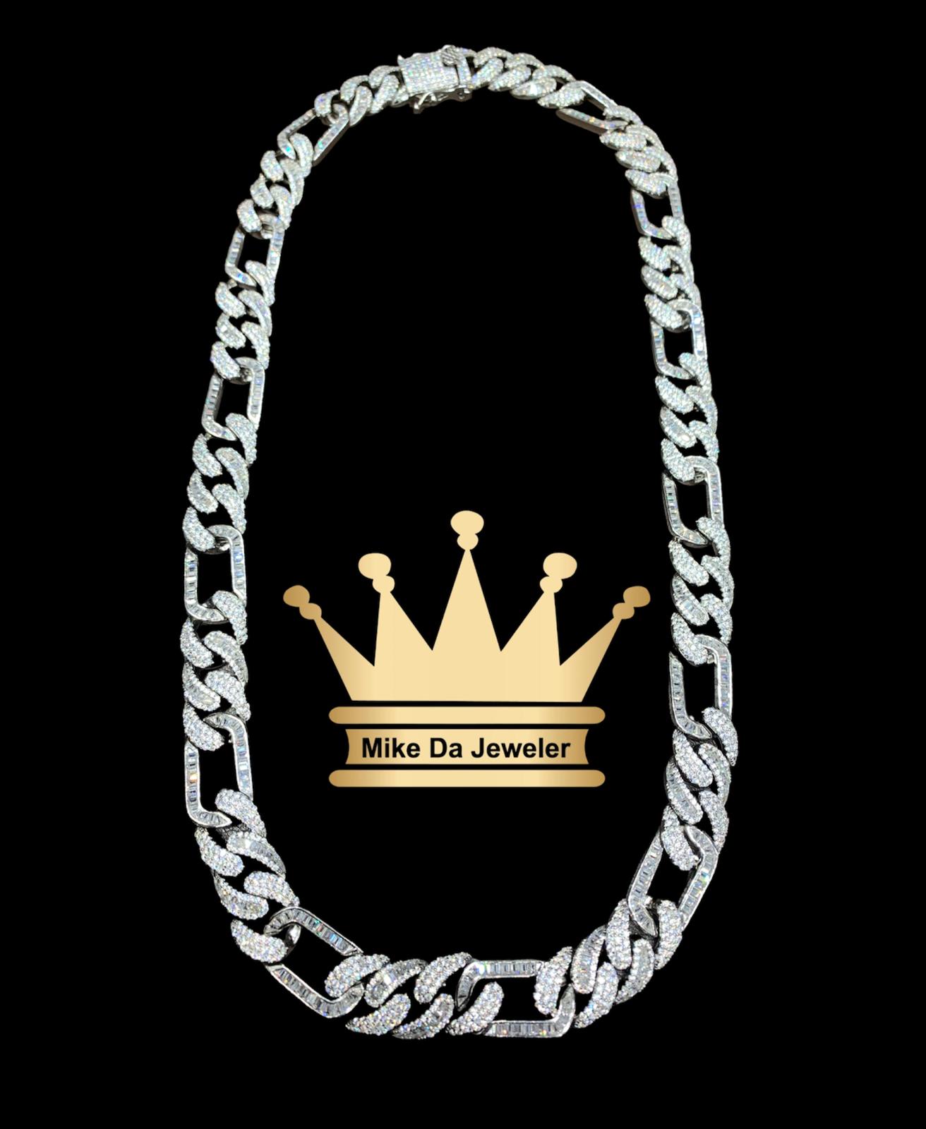 925 Sterling Silver Figaro Chain with Cubic Zirconia