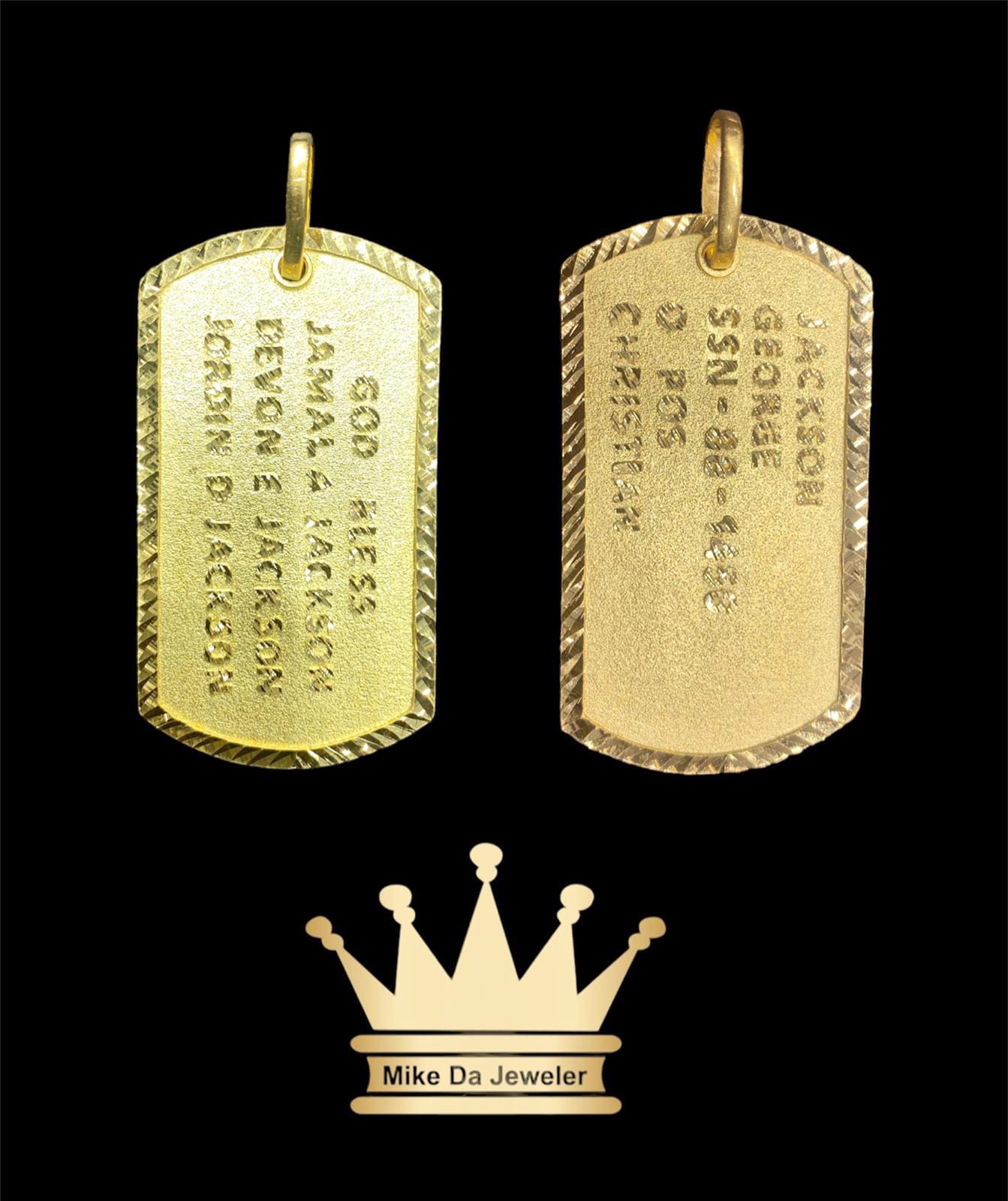 18K Handmade Solid Gold Dogtag with Diamond Cut