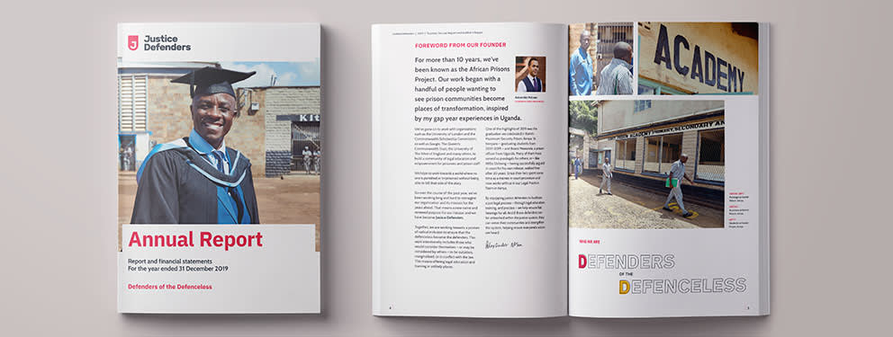 Annual report cover and spread