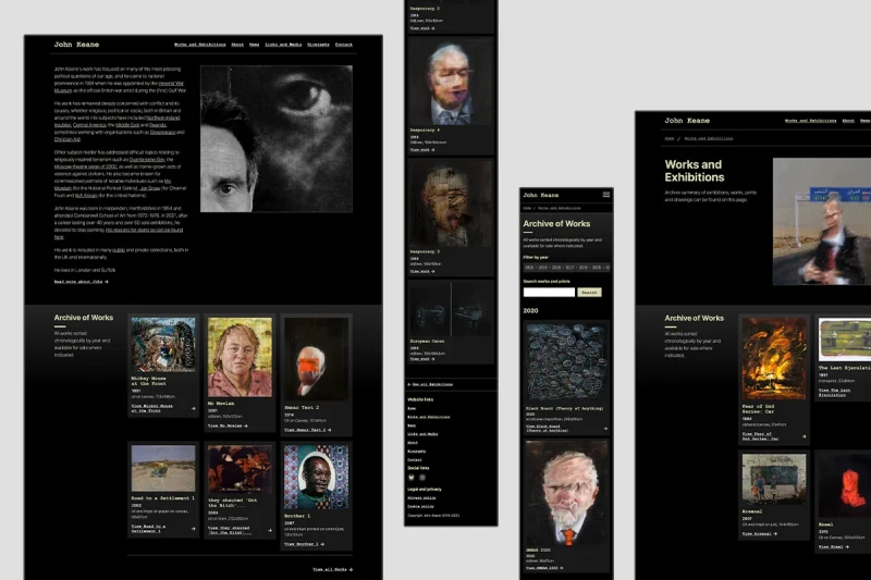 Website mockups for JohnKeaneArt.com