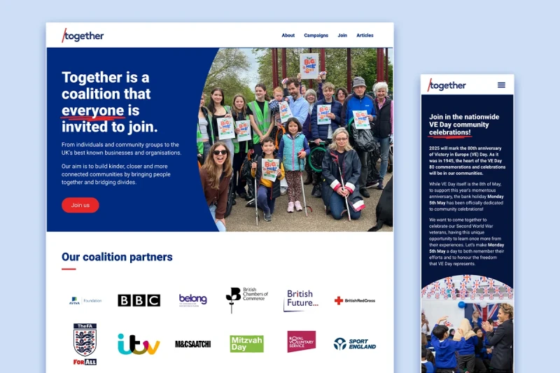 Together.org mockups on light blue background