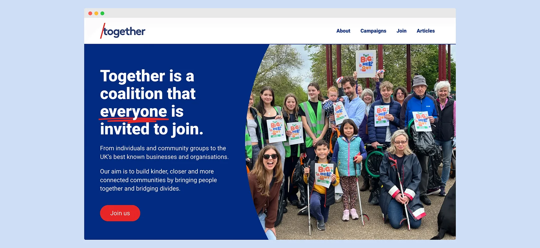 A screenshot of the Together homepage on desktop sized screen