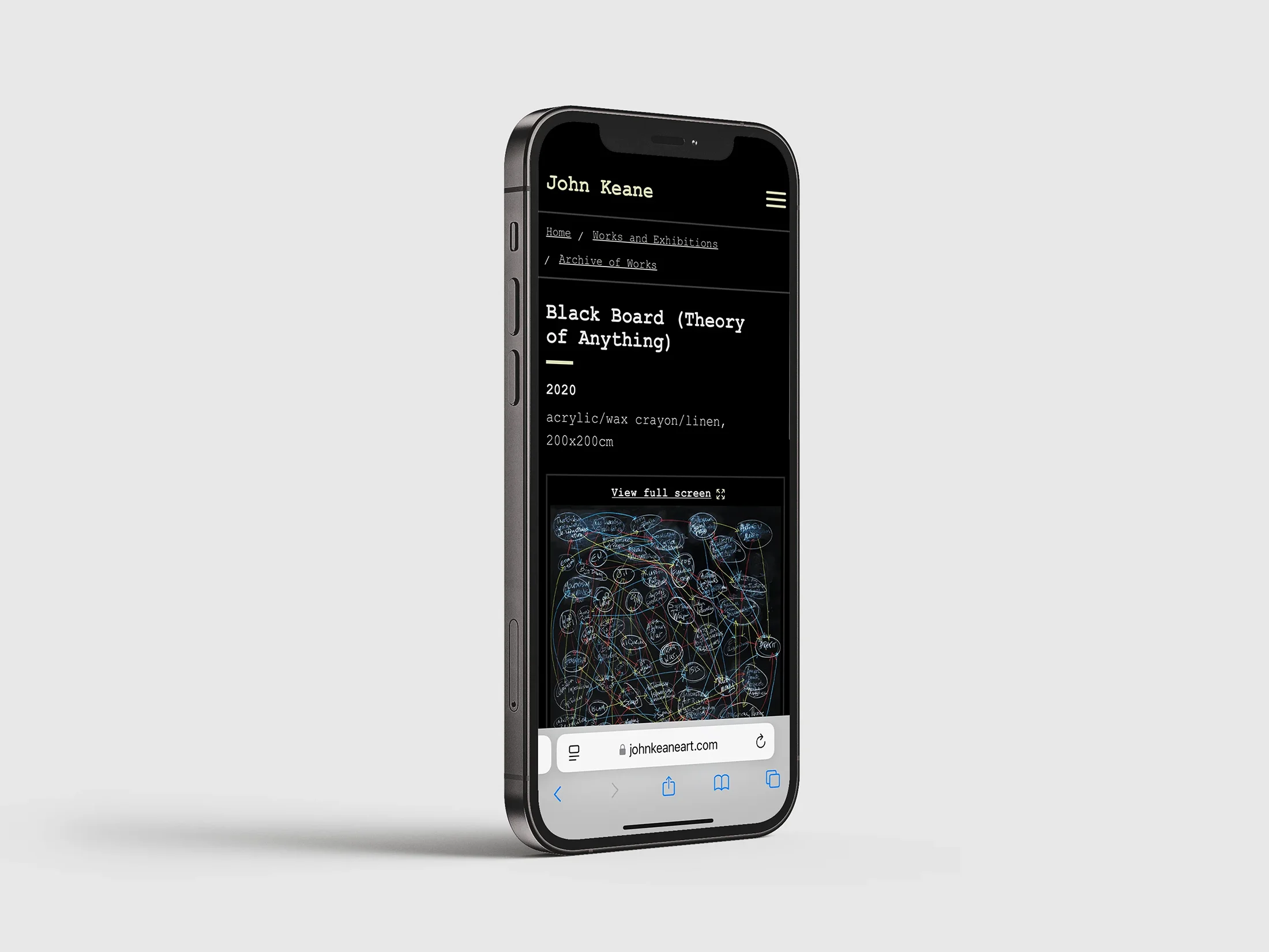 iPhone mockup of individual artwork page