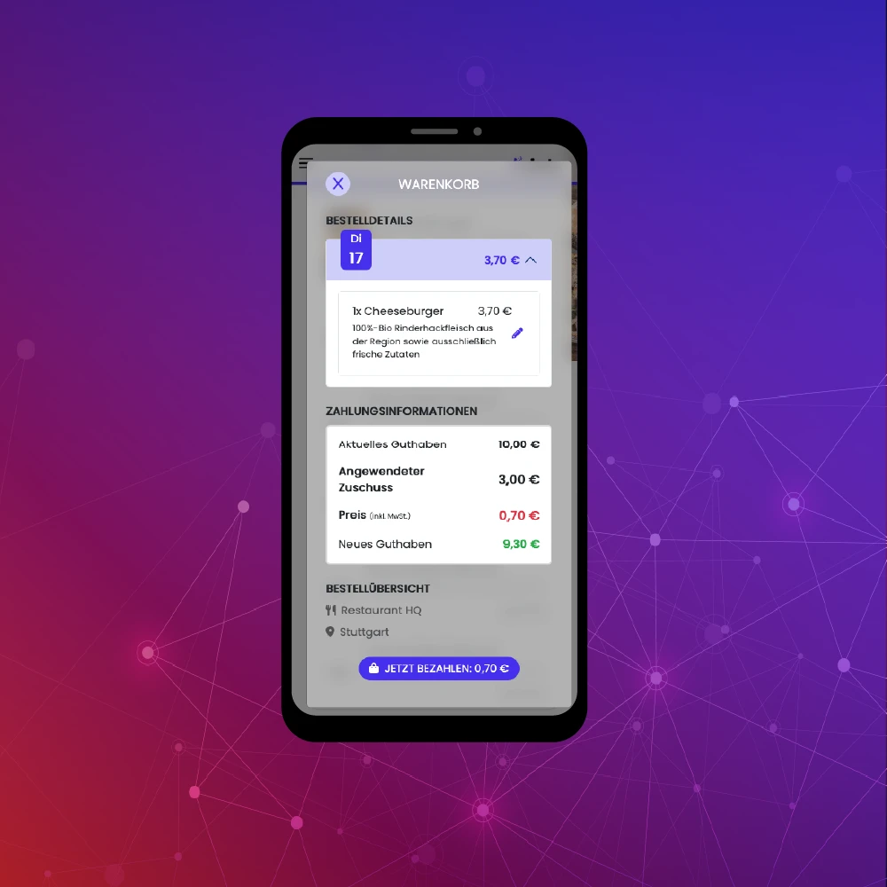 screen of sizzly ordering app showing shopping cart with discounts