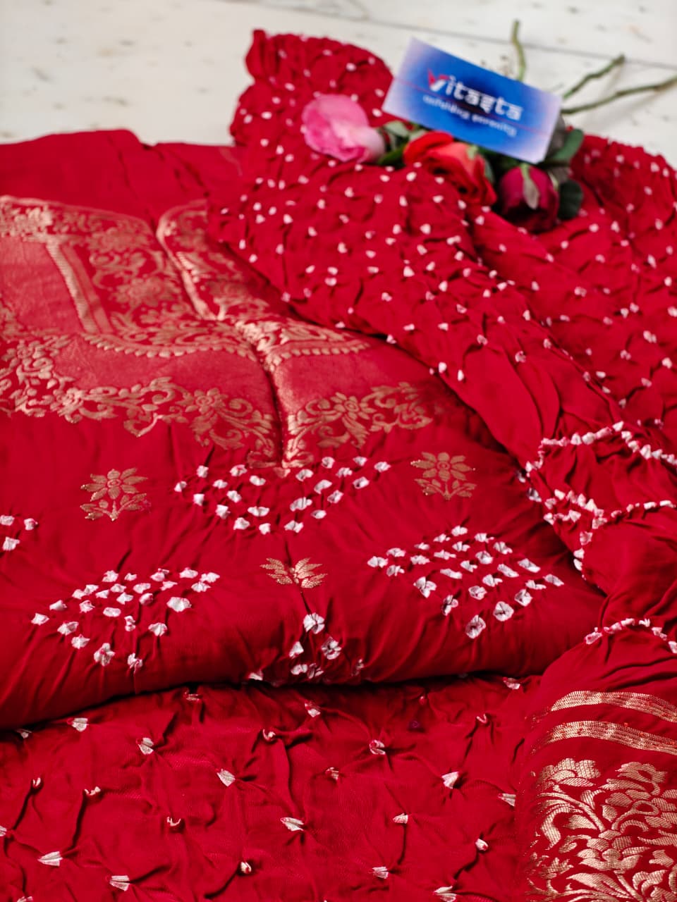 Modal Bandhej Zari Unstitched Suit Set – Classic Red