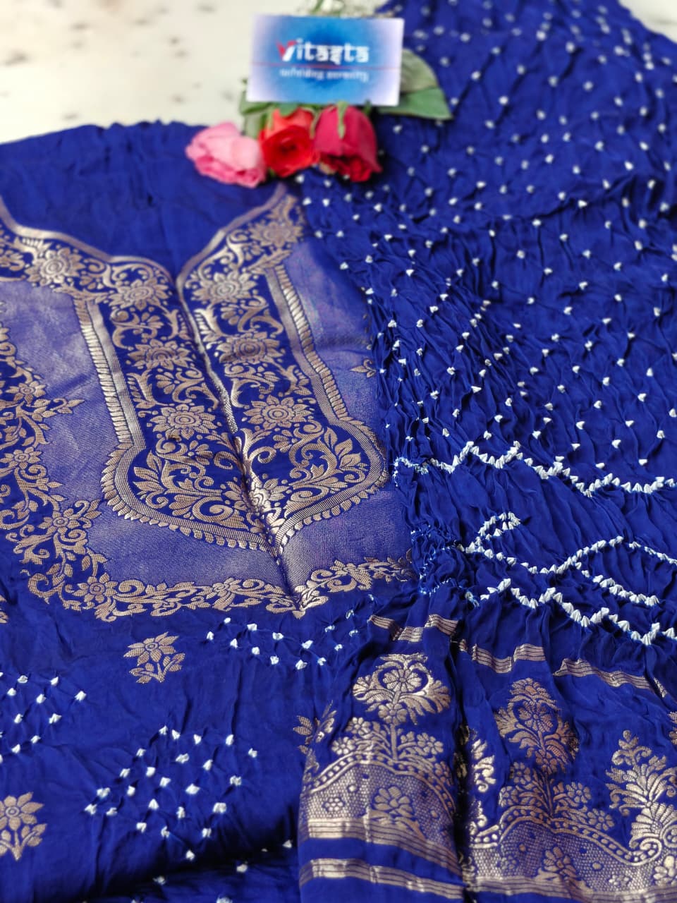 Modal Bandhej Zari Unstitched Suit Set – Royal Blue