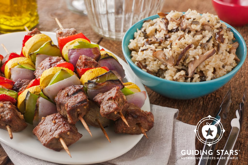 Dijon Wine Steak Kebabs with Mushroom Wild Rice