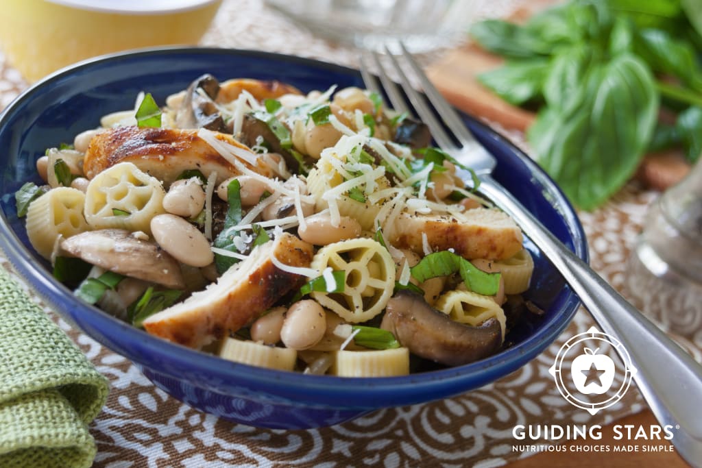 Pasta with Grilled Chicken, White Beans & Mushrooms