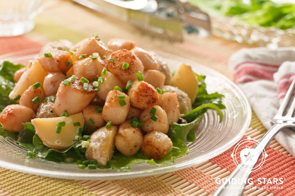 Seared Scallops with New Potatoes and Field Greens